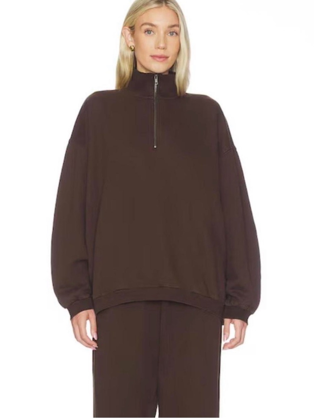 SKIMS Cocoa Brown Oversized Boyfriend Fleece Half-Zip Pullover Sweatshirt